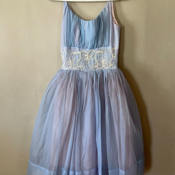 1960s Chiffon and Tulle Handmade Party Dress - Picture 2 of 6